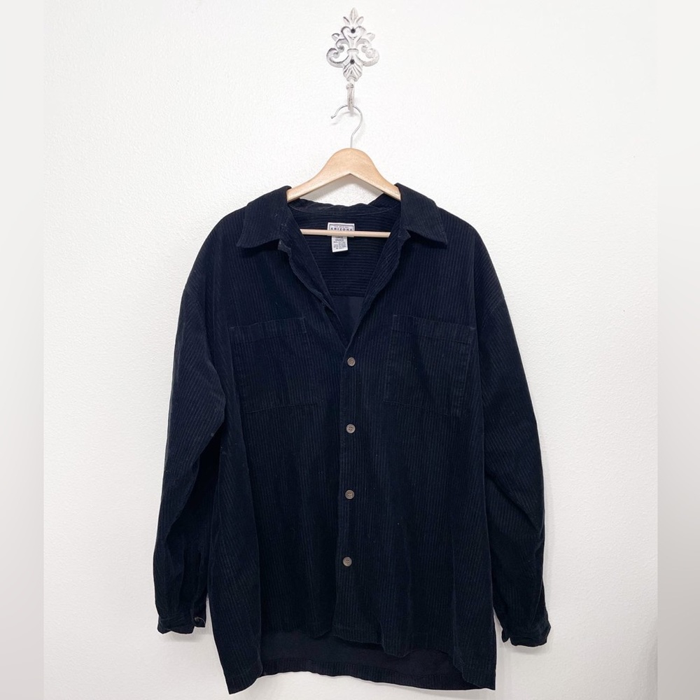 Black Micro-cord Button Down Shirt